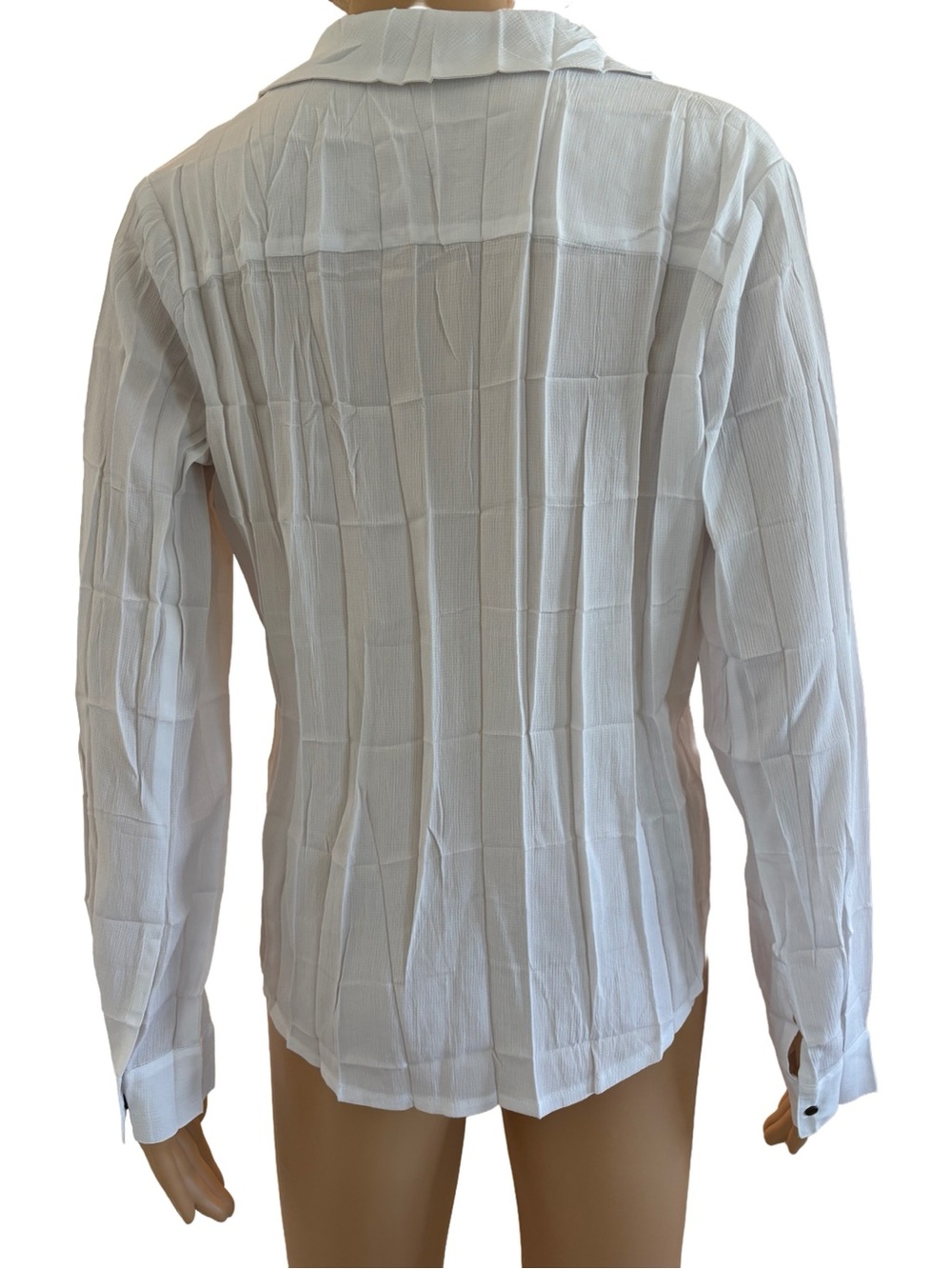 Babette- White Crinkle Asymmetrical Snap Blouse, XS - Picture 4 of 9